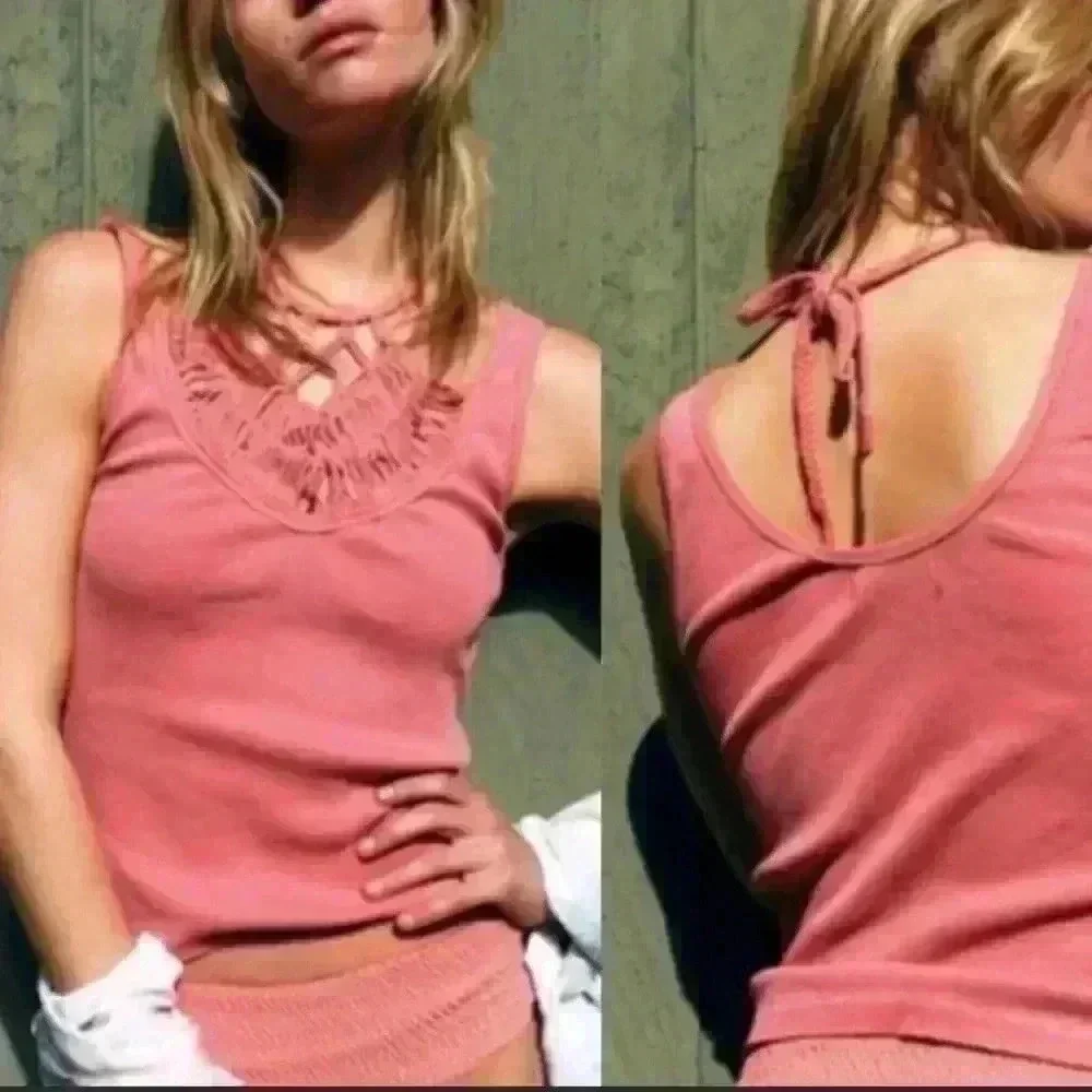 New! Free People we the free Thalia Crochet Neck Tank Top Coral NWT Size M
